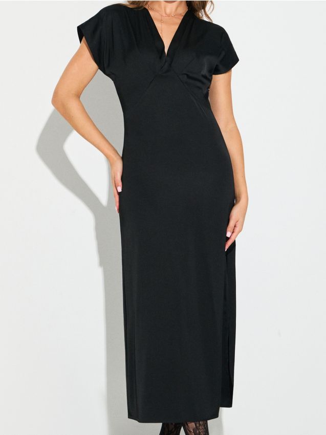 Maxivestito con spacco - nero