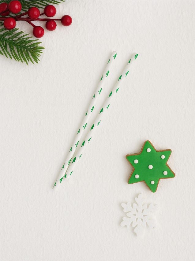 Sinsay - Slamky s potlačou vianočných stromčekov, balenie 100 kusov - biela