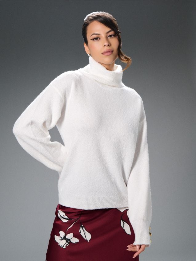 Sinsay - Rolák so zdobením na rukávoch - biela