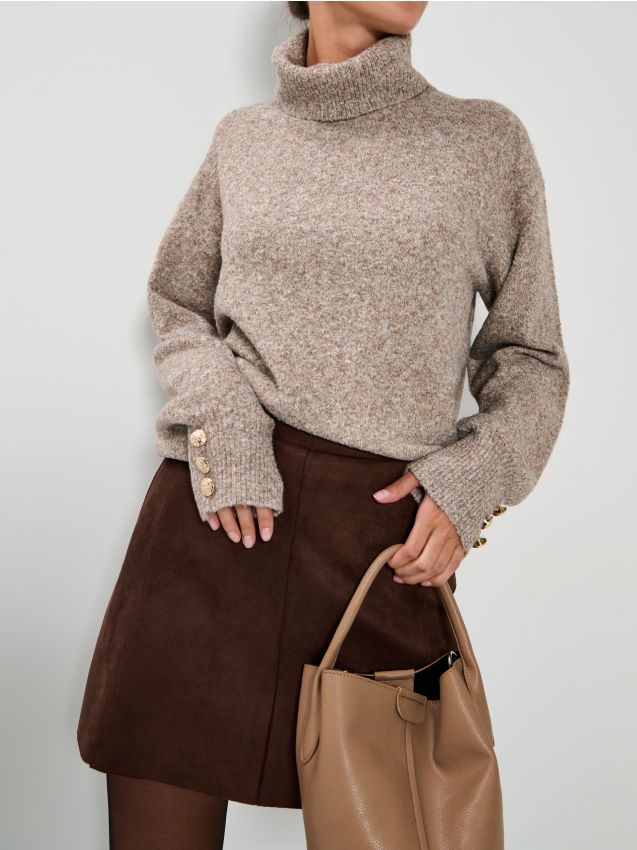 Sinsay - Rolák so zdobením na rukávoch - kávová