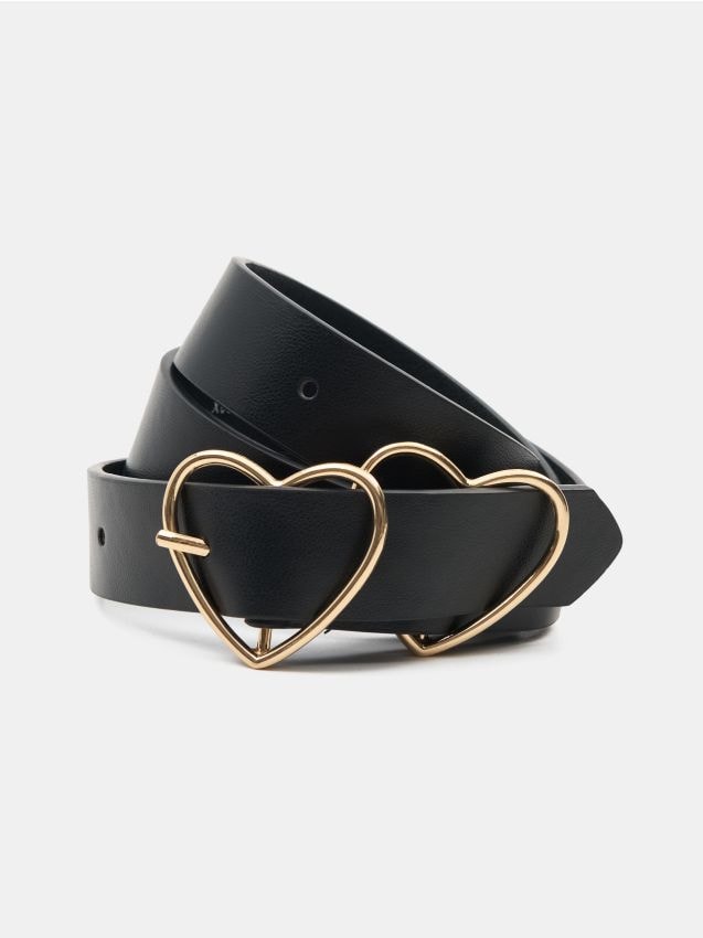 Sinsay - Curea cu cataramă în formă de inimă - negru