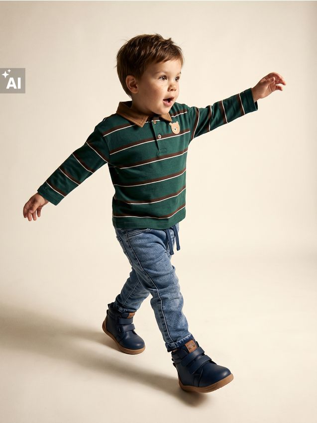 Sinsay - Tricou polo din bumbac cu dungi și imprimeu cu ursuleț - multicolor