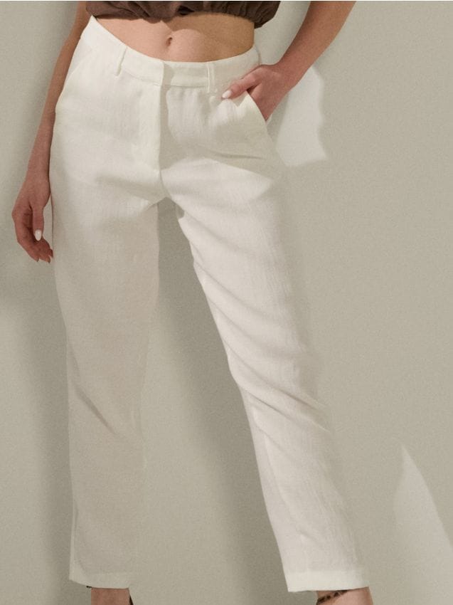 Sinsay - Pantaloni clasici cu viscoză - crem
