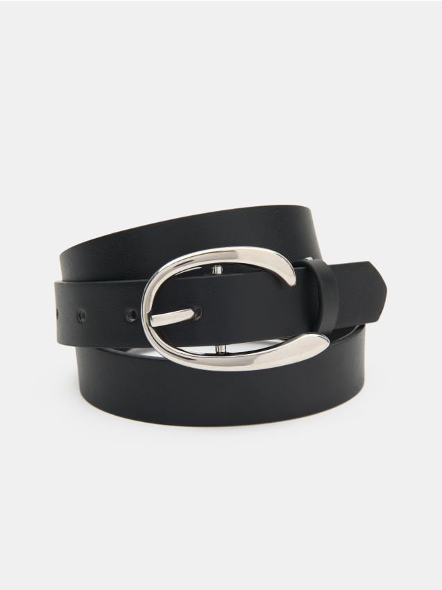 Sinsay - Curea cu cataramă argintie - negru