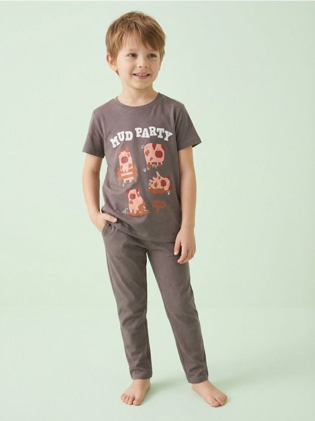 Sinsay - Pijama din două piese, cu imprimeu - gri-închis