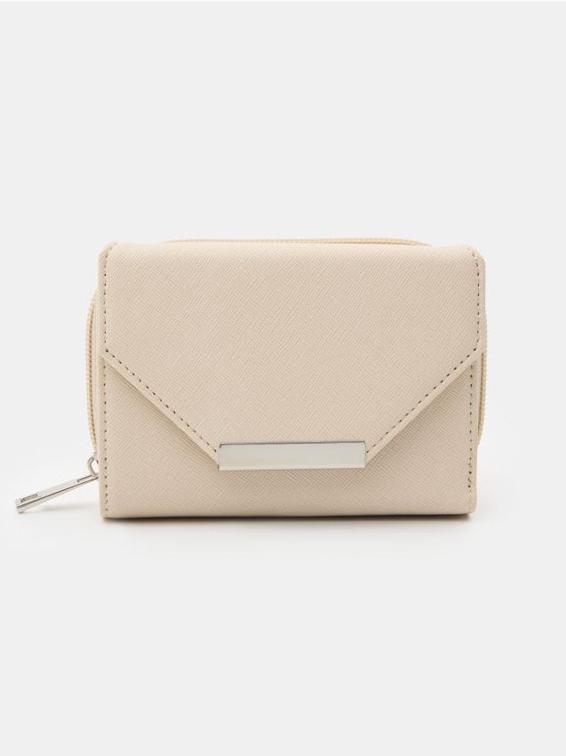 Sinsay - Portofel cu fermoar și închidere magnetică cu compartimente pentru carduri - nude