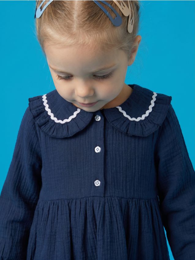 Sinsay - Rochie babydoll din bumbac cu guler decorativ - bleumarin