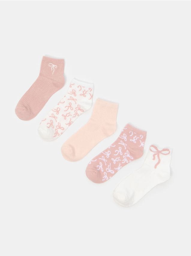 Sinsay - Prążkowane skarpetki z bawełna z motywem kokard 5 pack - wielobarwny
