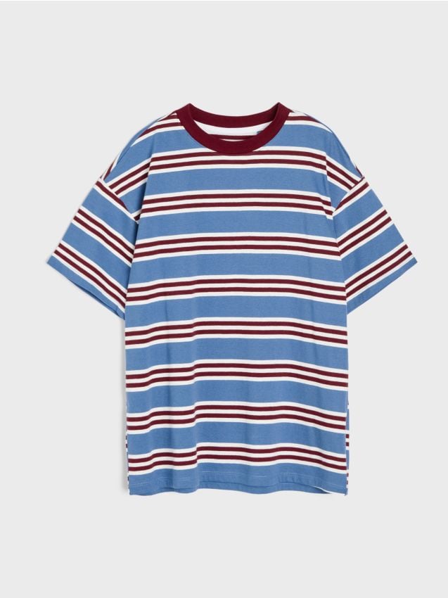 Sinsay - Tricou oversize din bumbac cu dungi - light blue