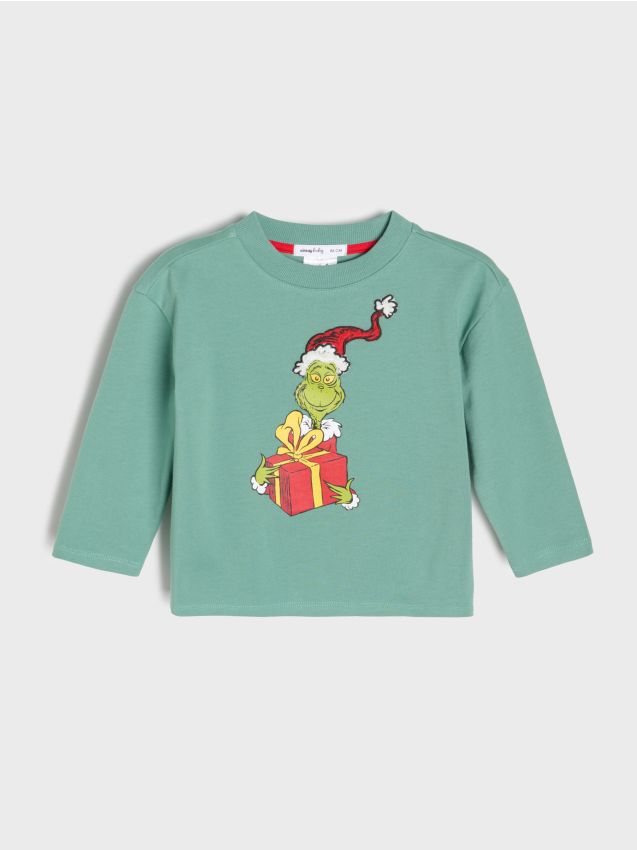 Sinsay - Tricou Din Bumbac Cu Print Grinch - green spruce
