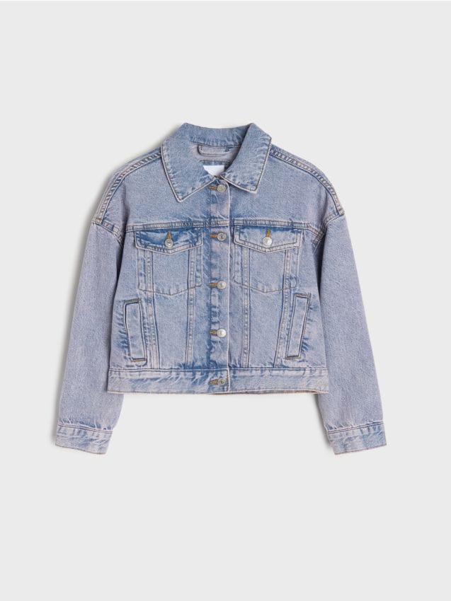 Sinsay - Jeansowa kurtka katana z efektem sprania - fioletowy