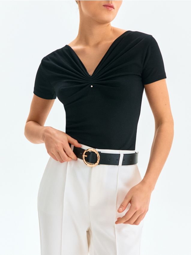 Sinsay - Curea din imitație de piele cu cataramă aurie - negru