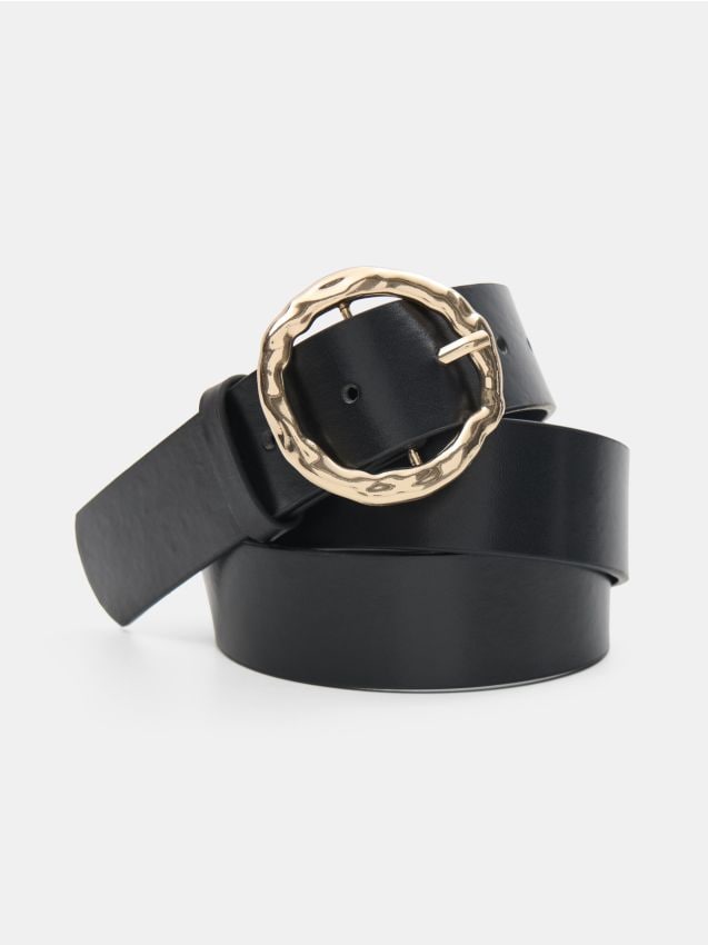 Sinsay - Curea din imitație de piele cu cataramă aurie - negru