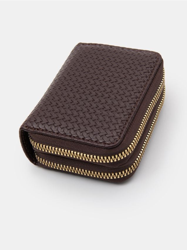 Sinsay - Portofel împletit cu fermoar dublu - maro-închis
