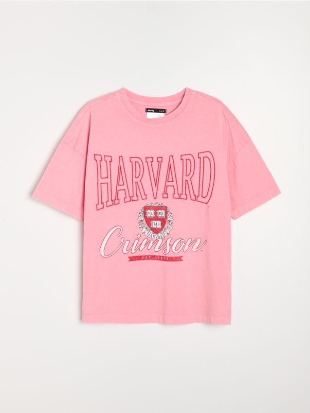 Sinsay - Bawełniana koszulka The Harvard Crimson - różowy