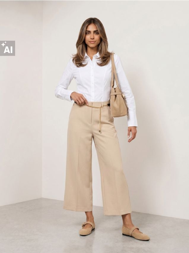 Sinsay - Pantaloni culotte cu viscoză - nude
