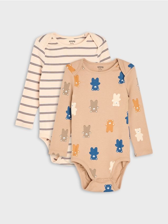 Sinsay - Body din bumbac cu model ursuleți 2 pack - multicolor