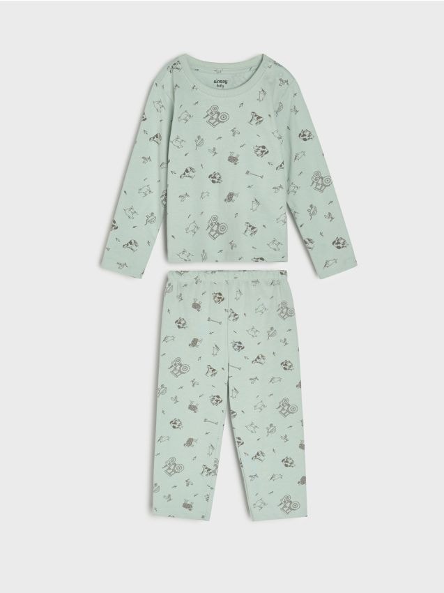 Sinsay - Pijamă din bumbac în două piese - albastru-pal