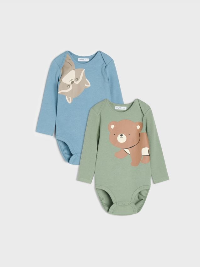 Sinsay - Body din bumbac cu mânecă lungă și motiv animale 2 pack - light blue