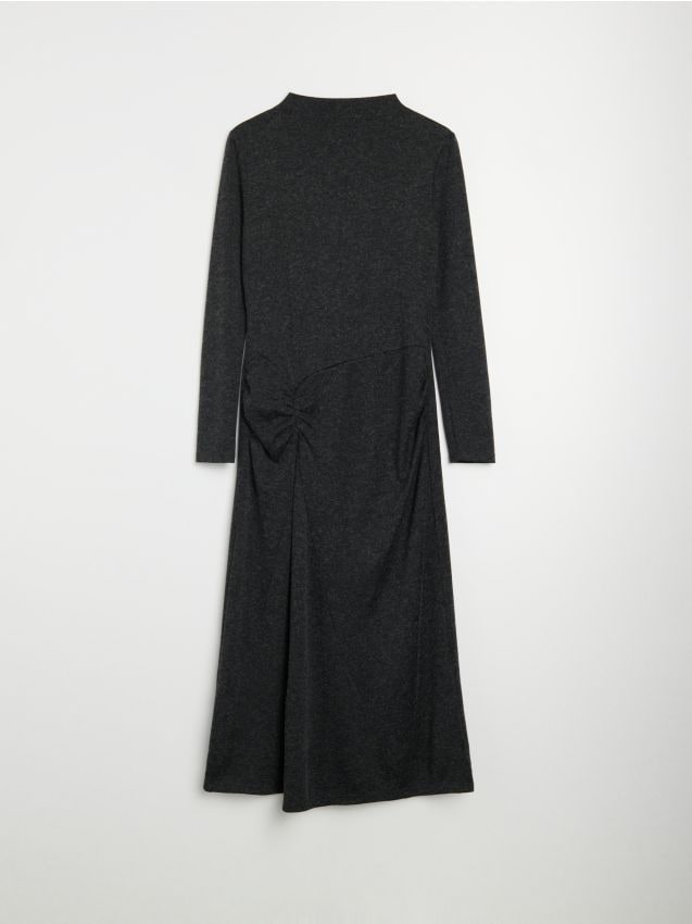 Sinsay - Rochie midi cu guler înalt și drapaj decorativ - negru