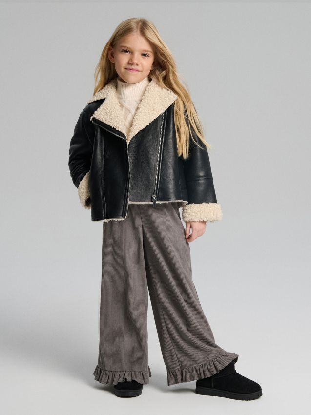 Sinsay - Pantaloni wide leg - gri-închis