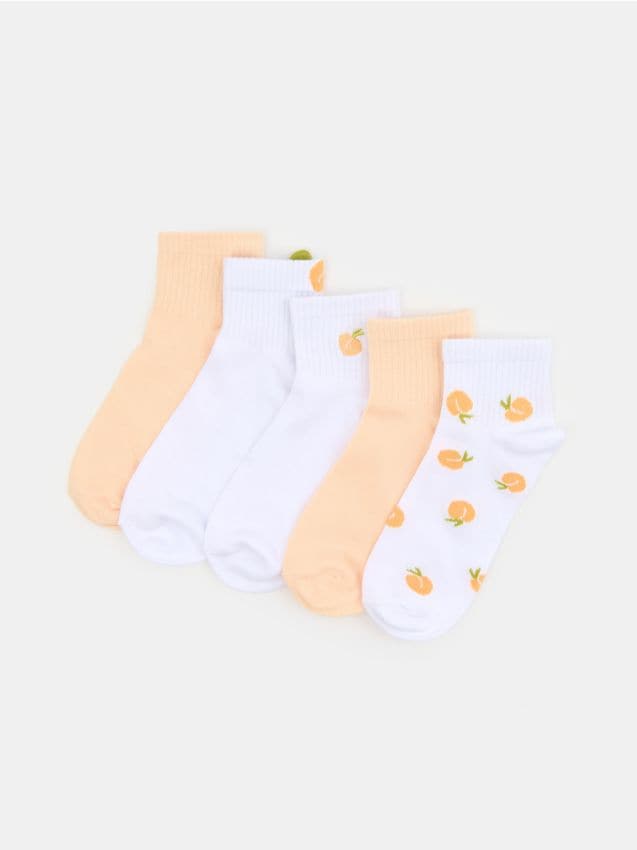Sinsay - Bawełniane skarpetki z motywem brzoskwiń 5 pack - pomarańczowy
