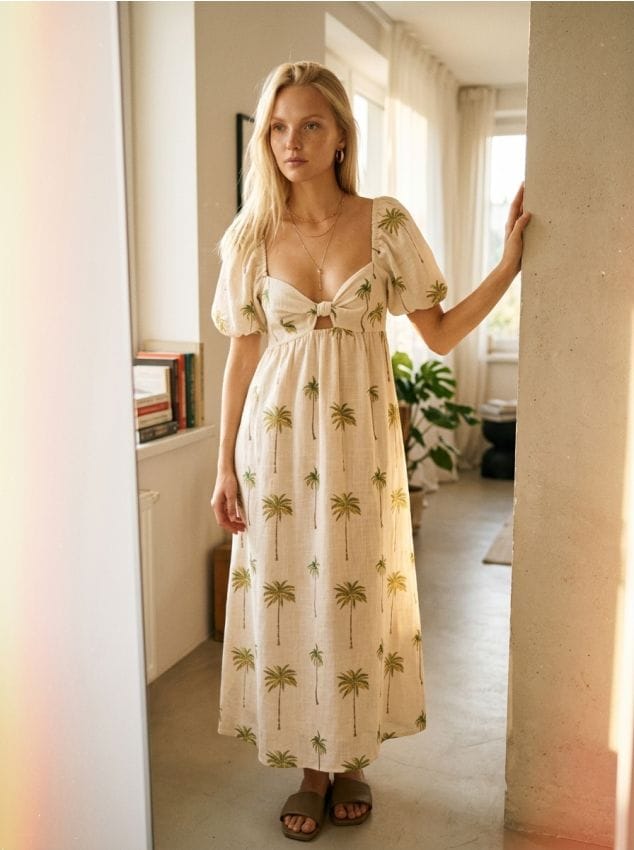 Sinsay - Rochie midi din bumbac cu mânecă bufantă - multicolor