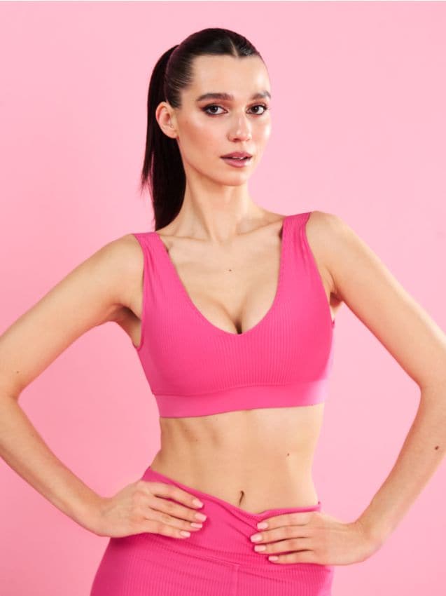 Sinsay - Top sportiv cu cupe detașabile Gym Hard - roz-aprins