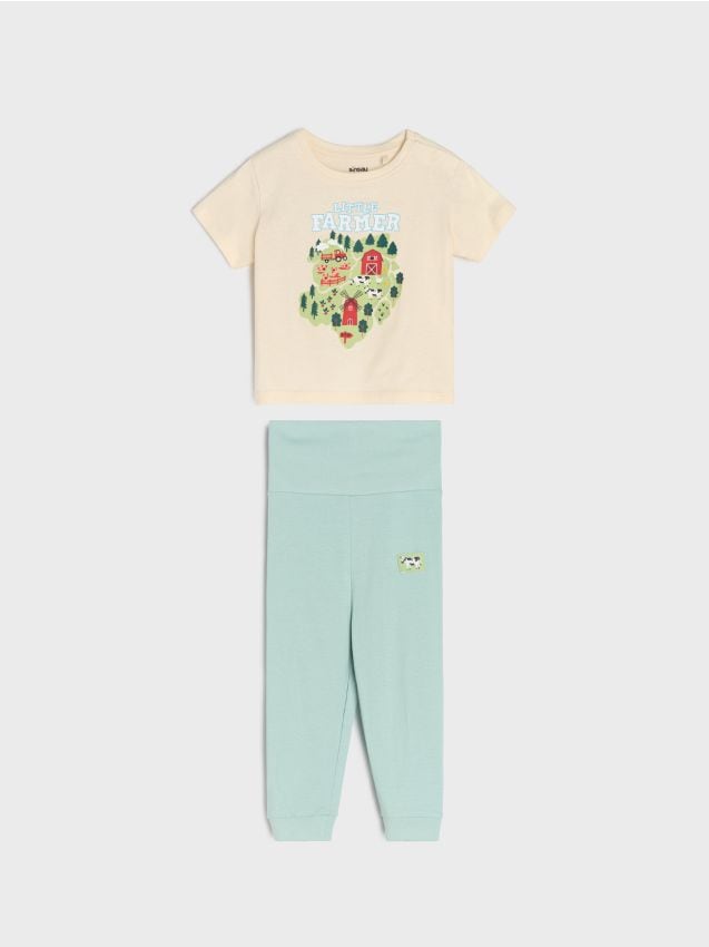 Sinsay - Pijamale din două piese, cu croi lejer - bej