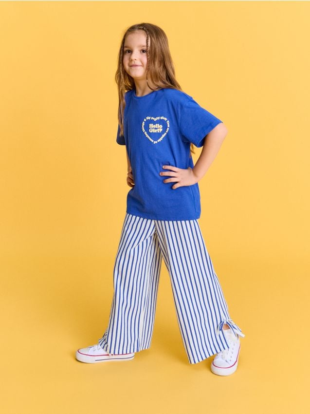 Sinsay - Pantaloni din bumbac wide leg cu dungi - multicolor