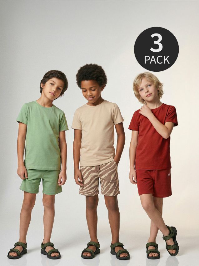 Sinsay - Pantaloni scurți de trening, din material majoritar bumbac 3 pack - verde-deschis