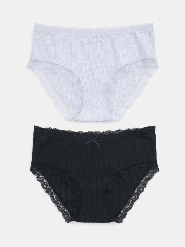 Sinsay - Prążkowane majtki hipster z koronką 2 pack - wielobarwny