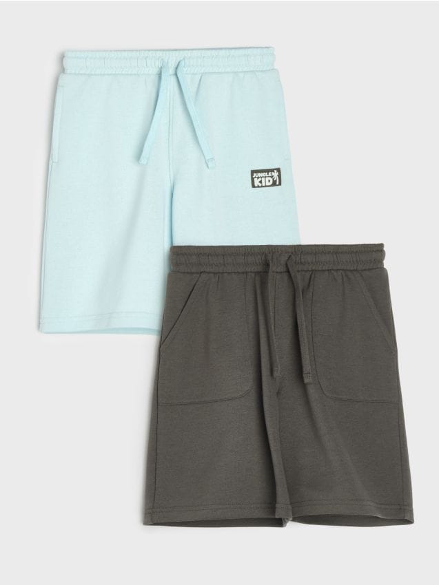 Sinsay - Pantaloni scurți de trening, din material majoritar bumbac 2 pack - Gri-albăstrui