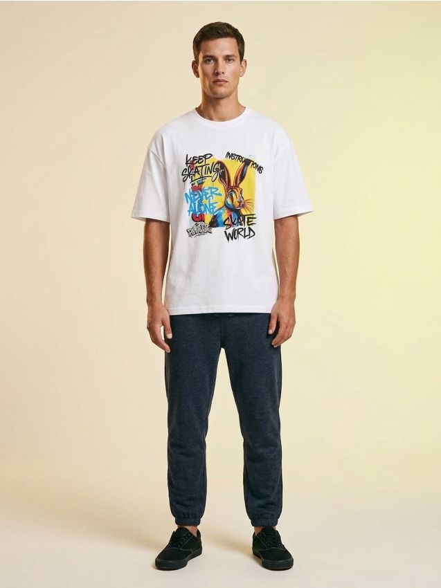T-shirt in cotone con stampa graffiti - bianco