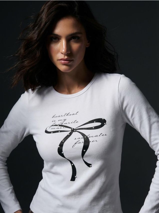 Sinsay - Tricou cu mânecă lungă - alb