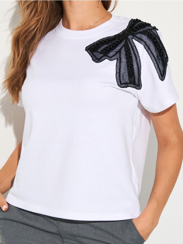 Sinsay - Bavlnené tričko - krémová