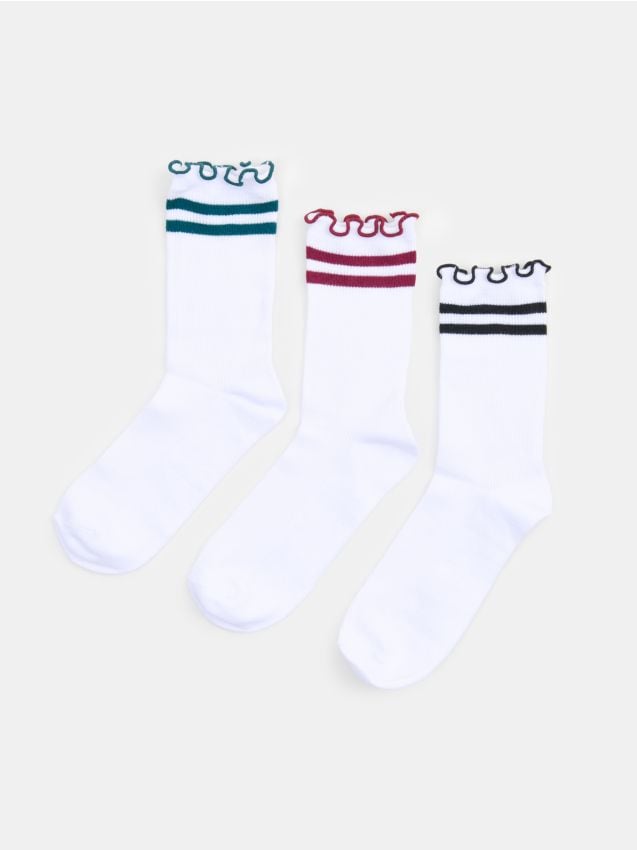 Sinsay - Prążkowane skarpetki z bawełną 3 pack - biały
