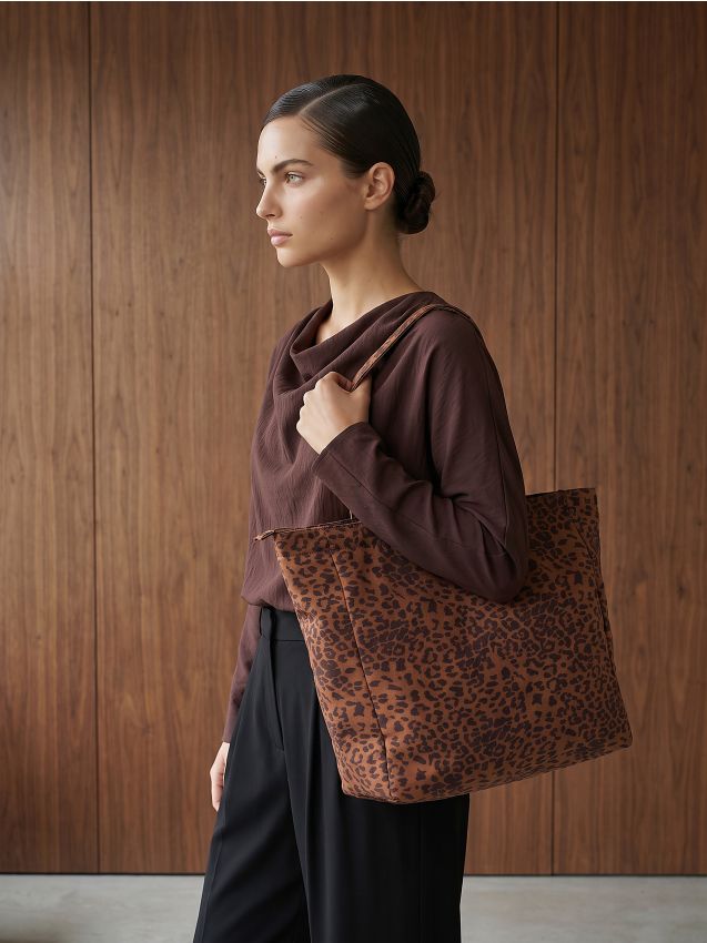 Sinsay - Geantă shopper cu imprimeu leopard - brun-auriu