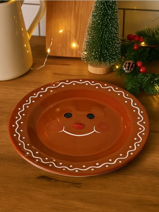 Sinsay - Vianočný keramický tanier s motívom perníkového panáčika - hnedá