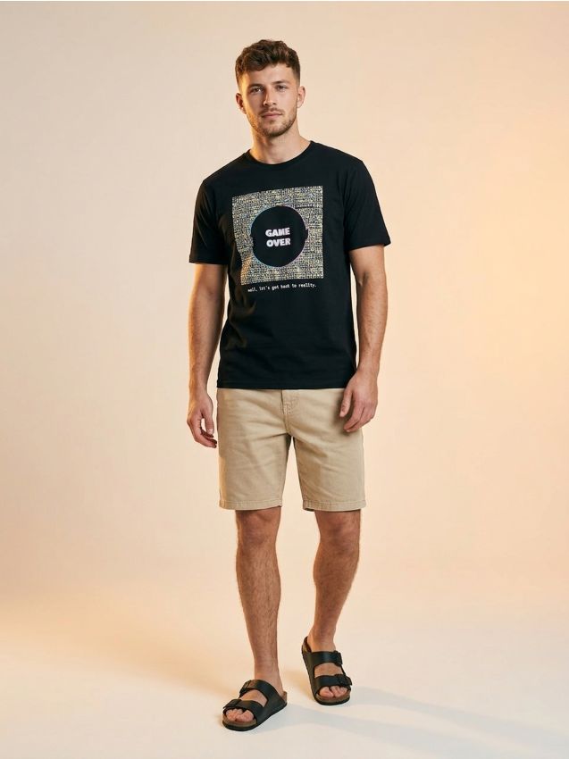 T-shirt in cotone con scritta Game Over - nero