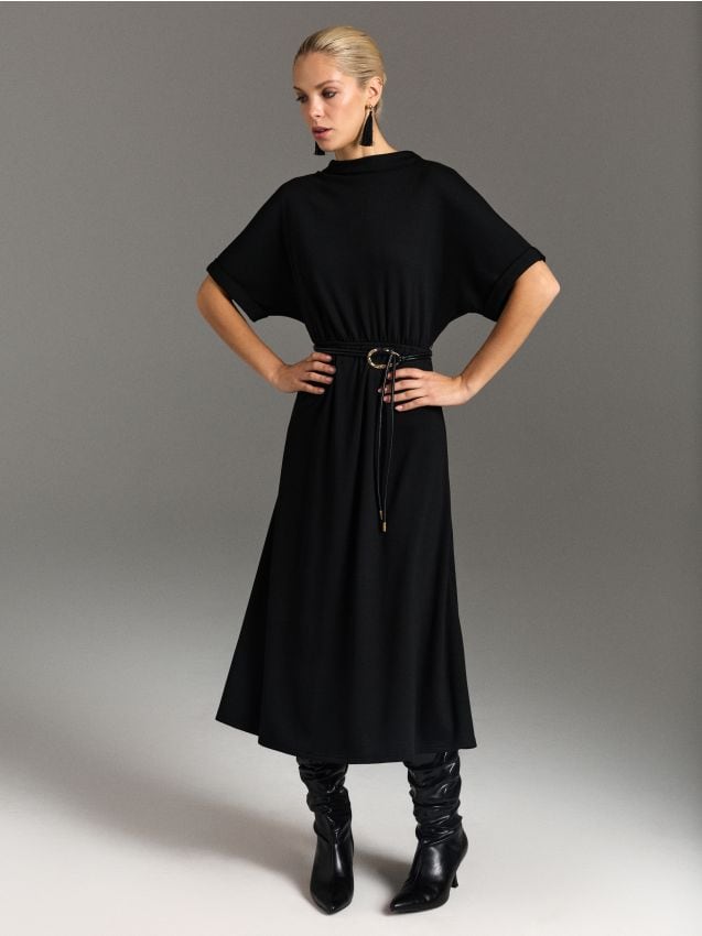 Sinsay - Rochie midi cu viscoză și curea - negru