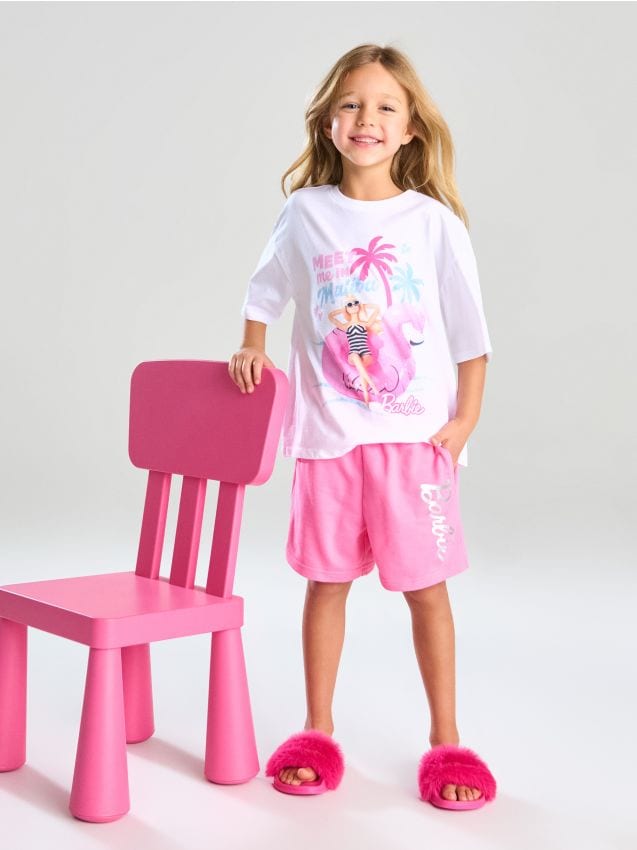 Sinsay - Pantaloni scurți din frotir Barbie - roz