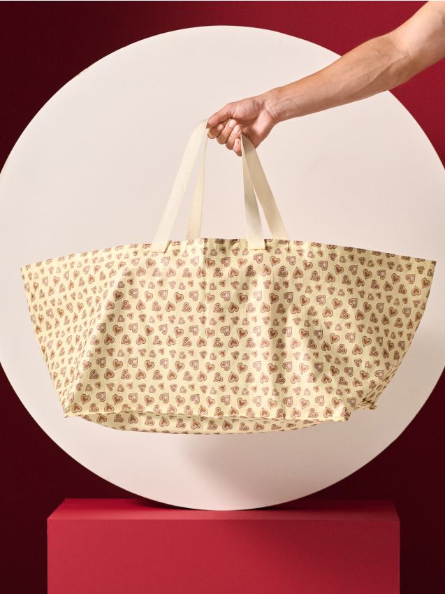 Sinsay - Nákupná taška so vzorom perníkových sŕdc - krémová