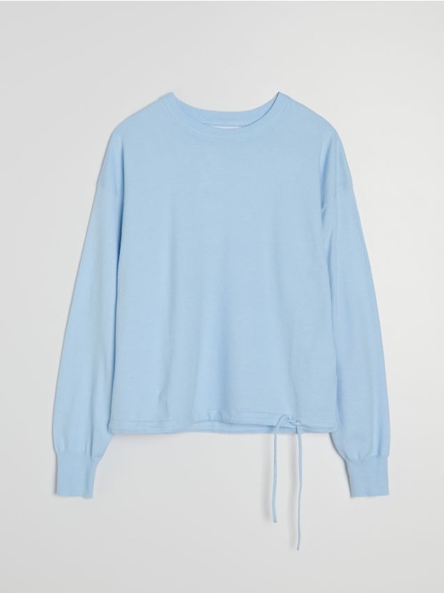Sinsay - Wiskozowy sweter z ozdbnym wiązaniem - błękitny