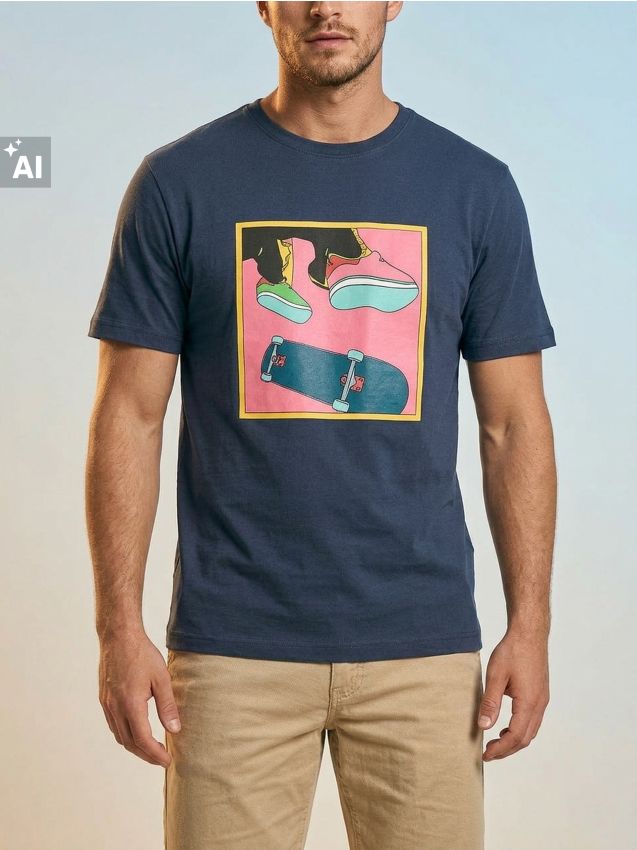 Sinsay - Tricou din bumbac cu mânecă scurtă cu motiv skater - albastru metalizat