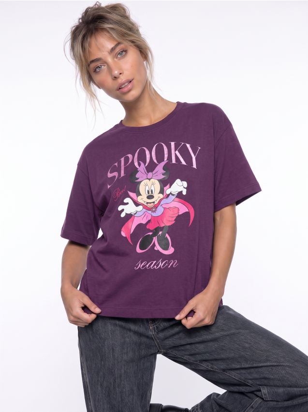 Sinsay - Tricou din bumbac cu imprimeu Minnie Mouse - violet-închis