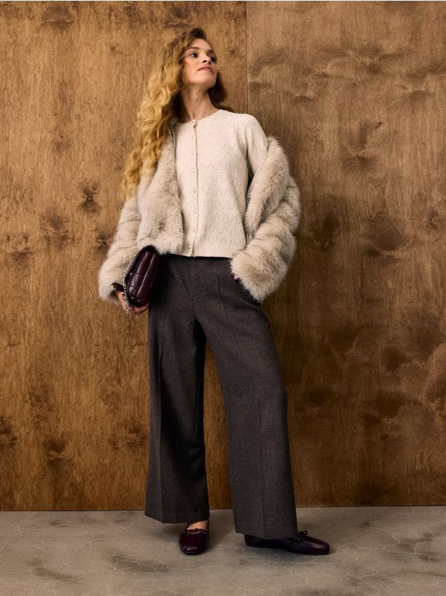 Sinsay - Pantaloni culotte cu dungă și curea - bej