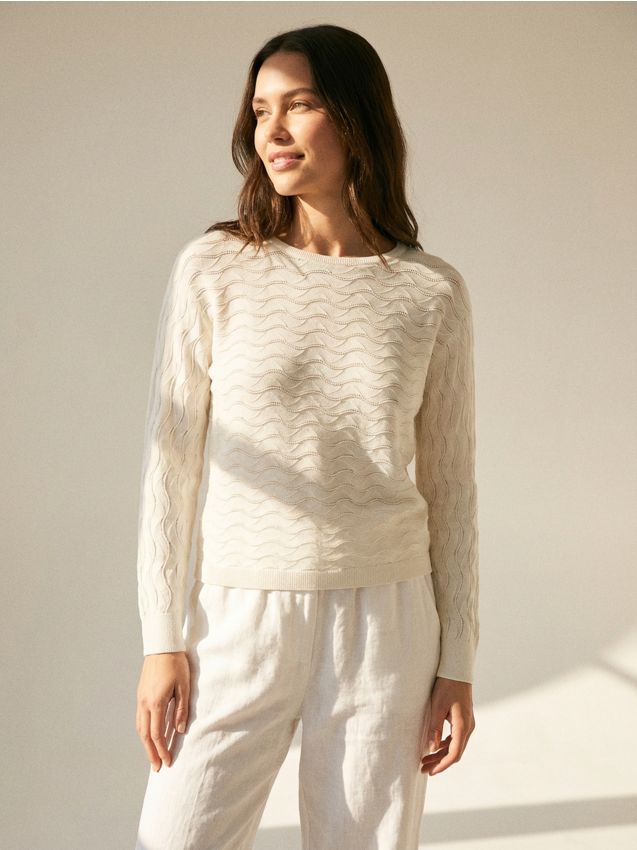 Sinsay - Pulover ajurat - crem