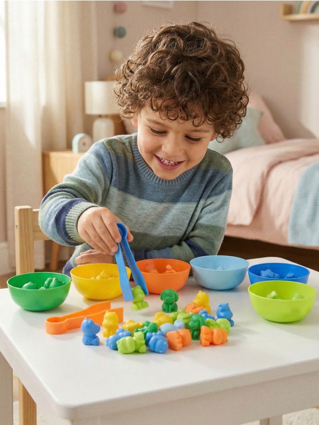 Sinsay - Set de animale colorate pentru sortare cu boluri și clești 44 bucăți - multicolor