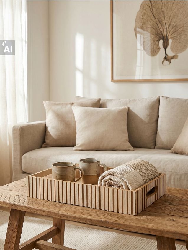 Sinsay - Tavă decorativă cu finisaj lamelar - bej